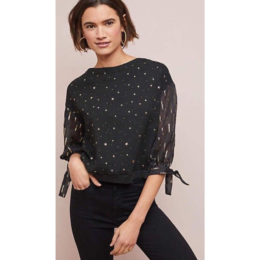 NWT Anthropologie Eva Franco Matilda starry black & Gold Balloon Sleeve blouse S - Picture 2 of 9